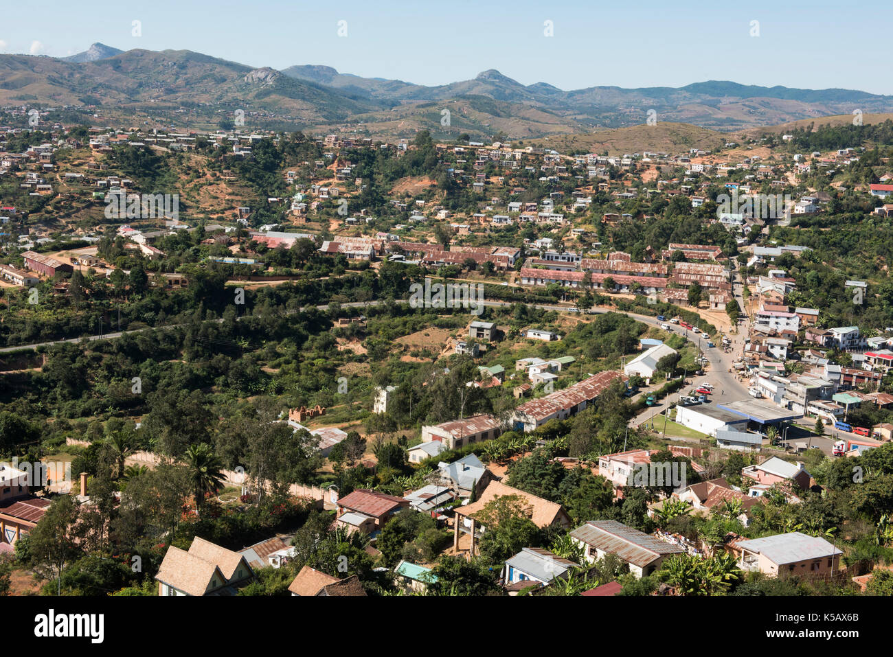 Blick von der Altstadt auf einem Hügel von Fianarantsoa, Madagaskar Stockfoto