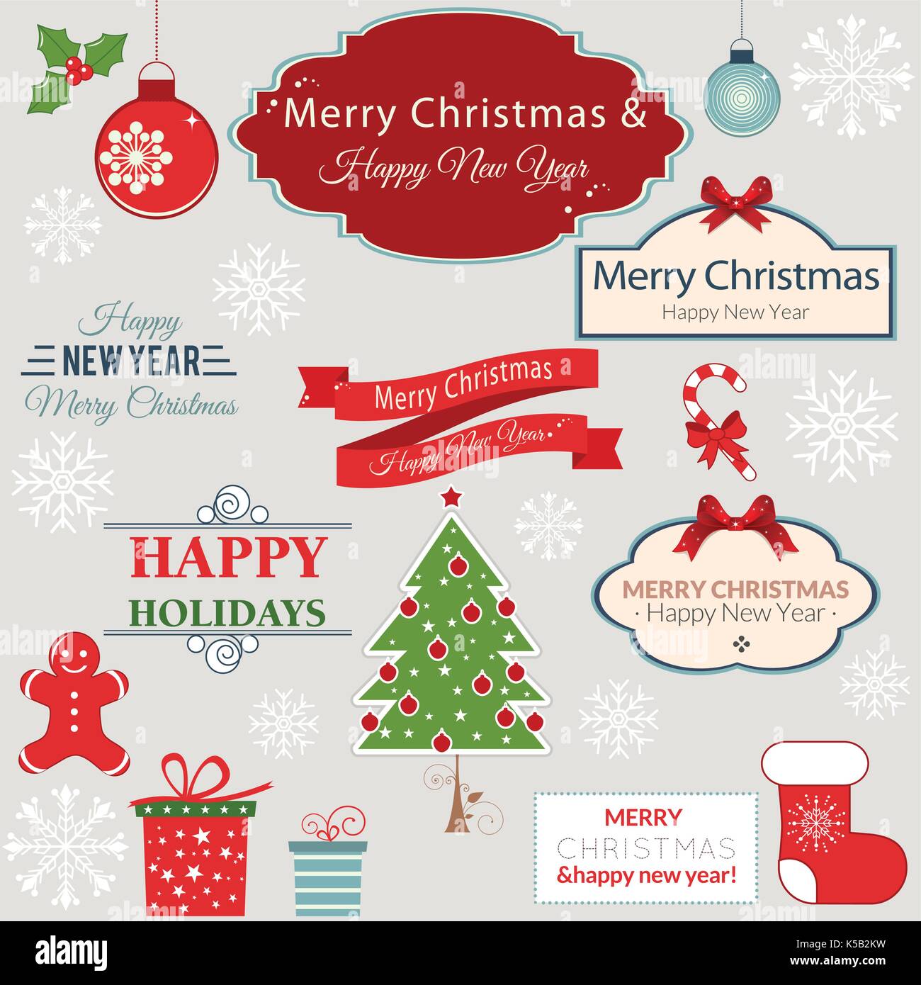 Weihnachtsdekoration vektor design Elements Collection. Typografische Elemente, vintage Labels, Frames, Bänder, eingestellt. Blüht kalligrafischen. Stock Vektor