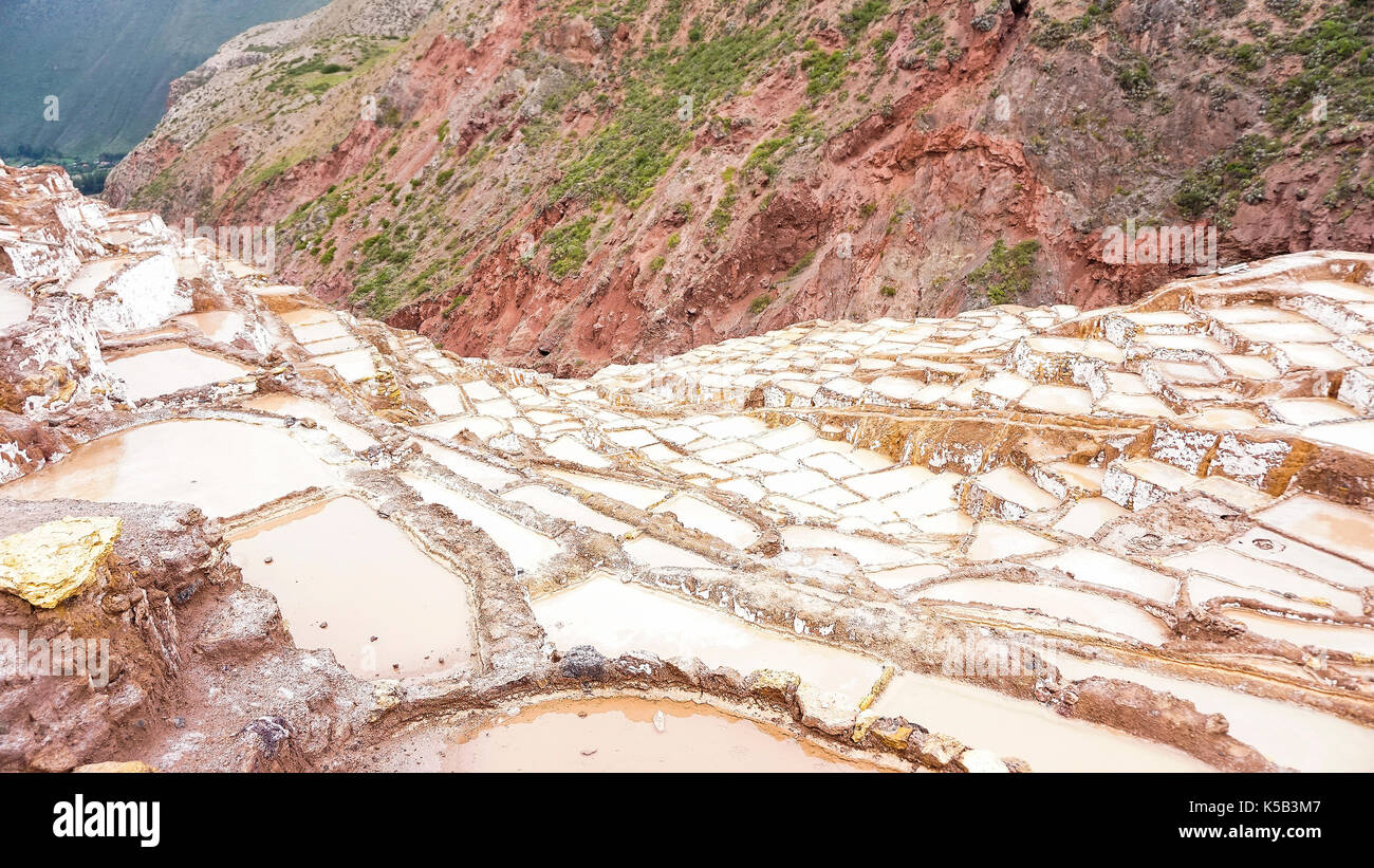 Salineras de Maras ist ein Salzbergwerk in der Nähe von Cusco, Peru Stockfoto