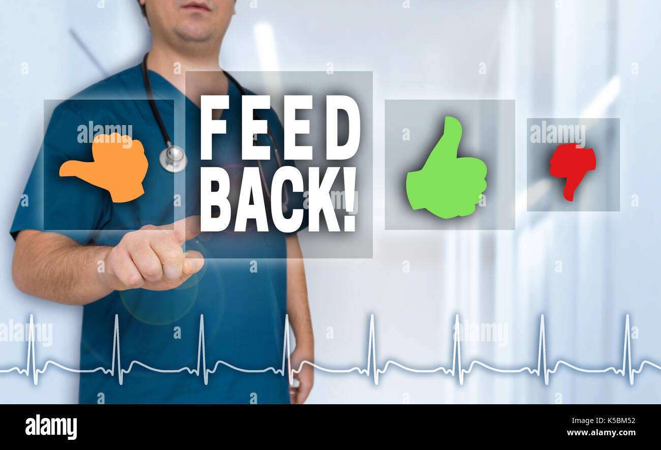 Feedback Arzt zeigt auf Viewer mit Herzfrequenz- Konzept. Stockfoto