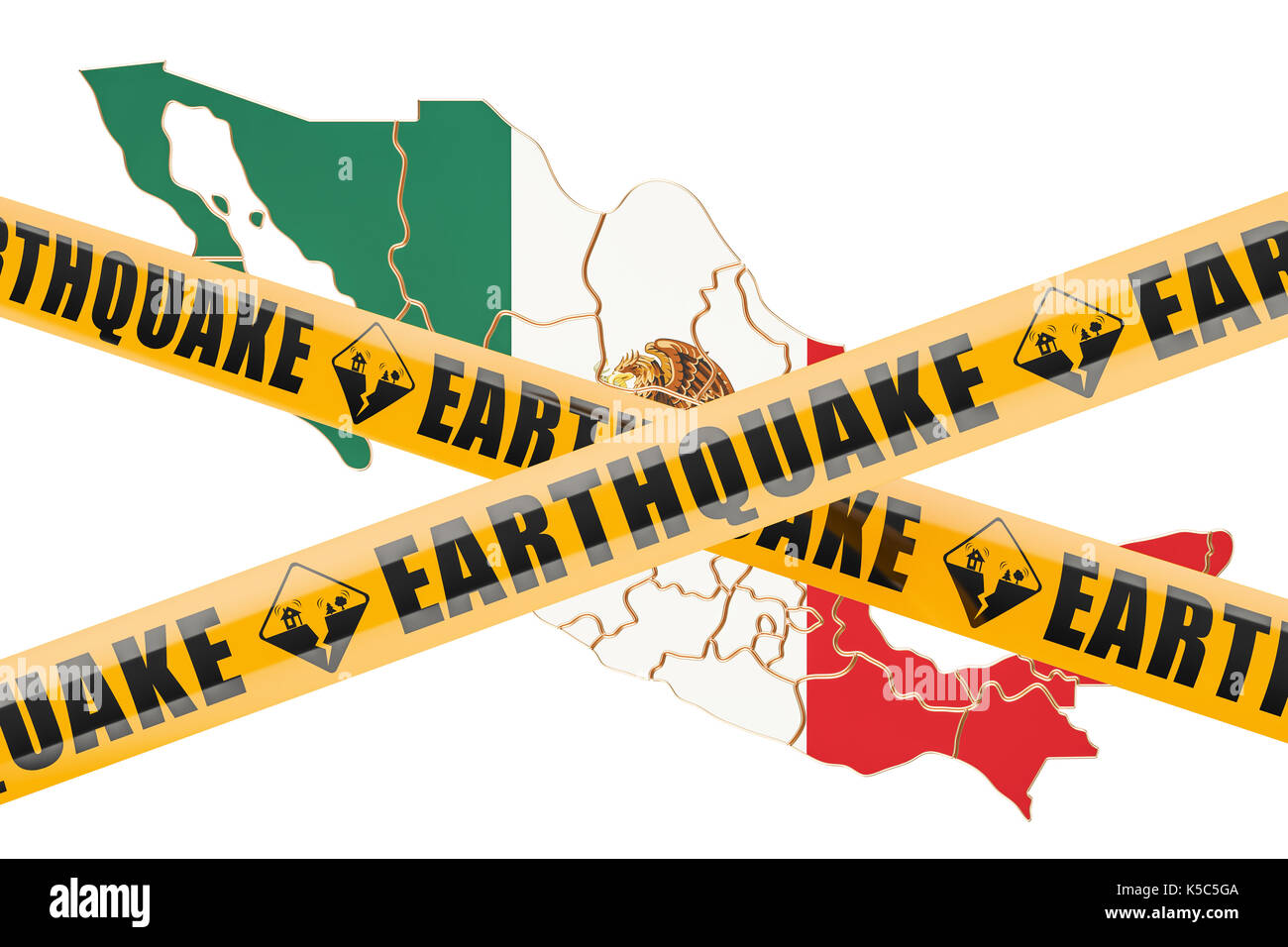 Erdbeben in Mexiko Konzept, 3D-Rendering auf weißem Hintergrund Stockfoto