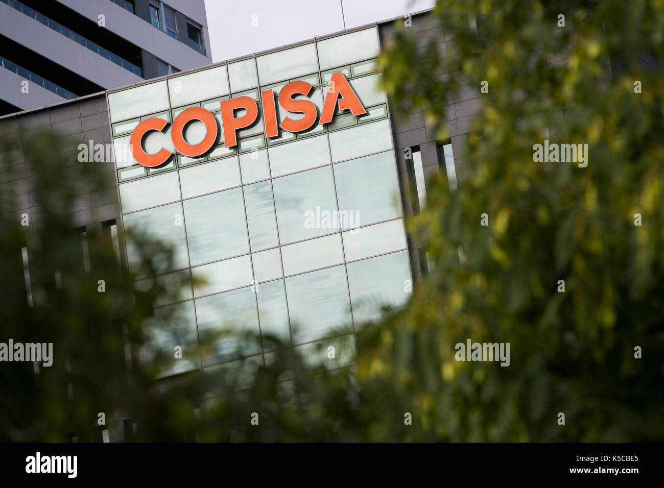 Ein logo Zeichen außerhalb des Hauptsitzes der Grupo Copisa in Barcelona, Spanien am 30. August 2017. Stockfoto