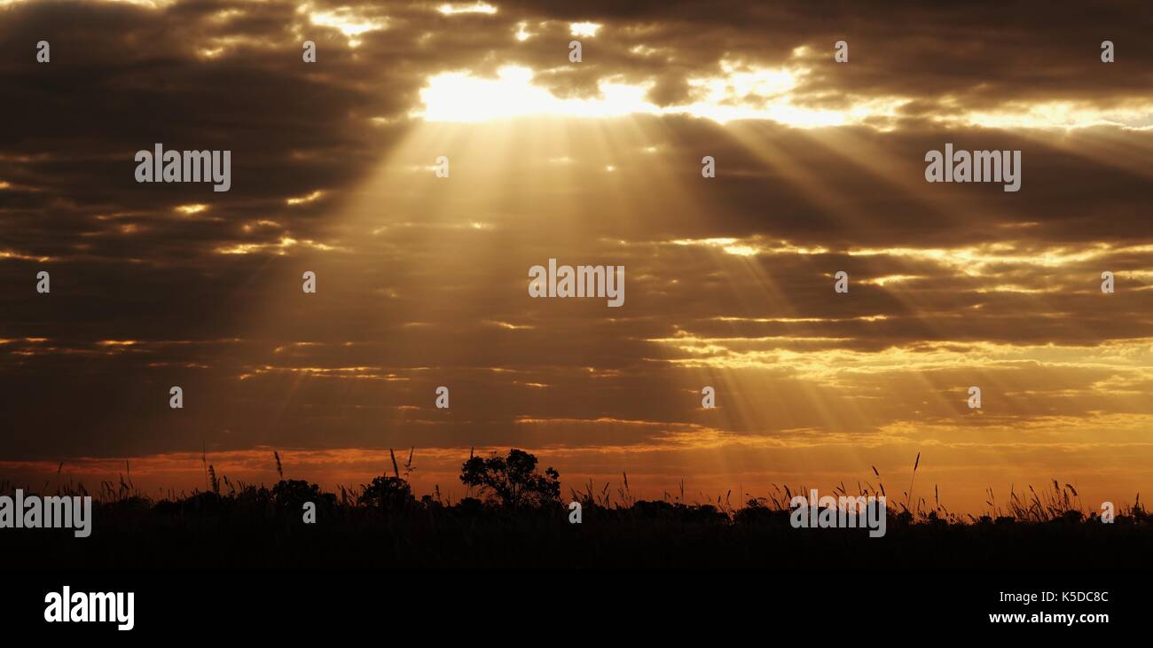 Strahlen der Sonne durch Wolken Stockfoto