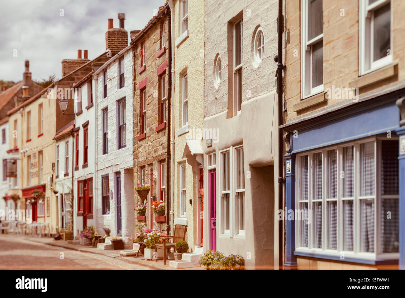 Staithes Hauptstraße, vintage Farbe Wirkung Stockfoto