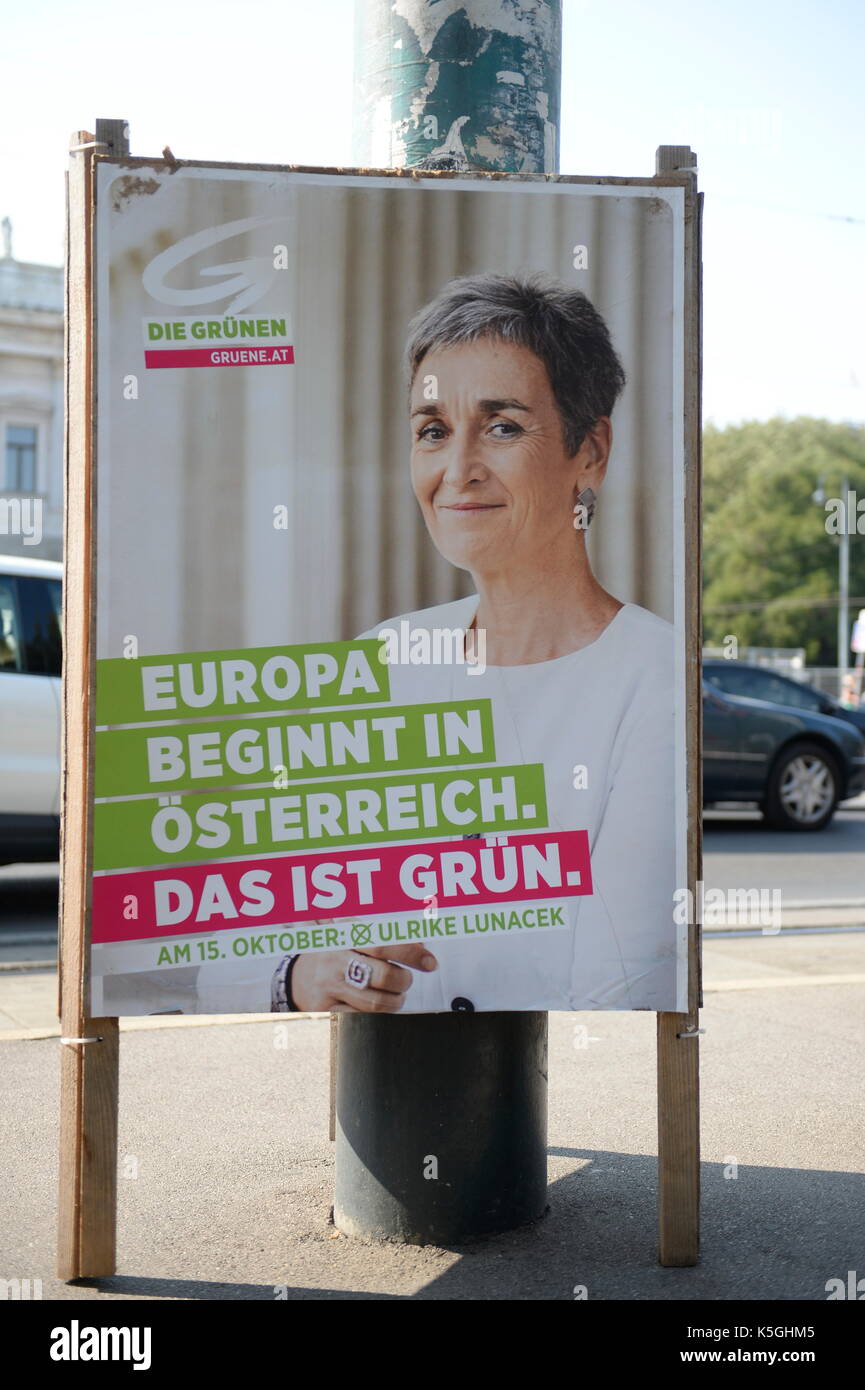 Wien, Österreich. 09. September 2017 Wahlplakate "die Grünen". Kredit: Franz Perc / Alamy Live News Stockfoto