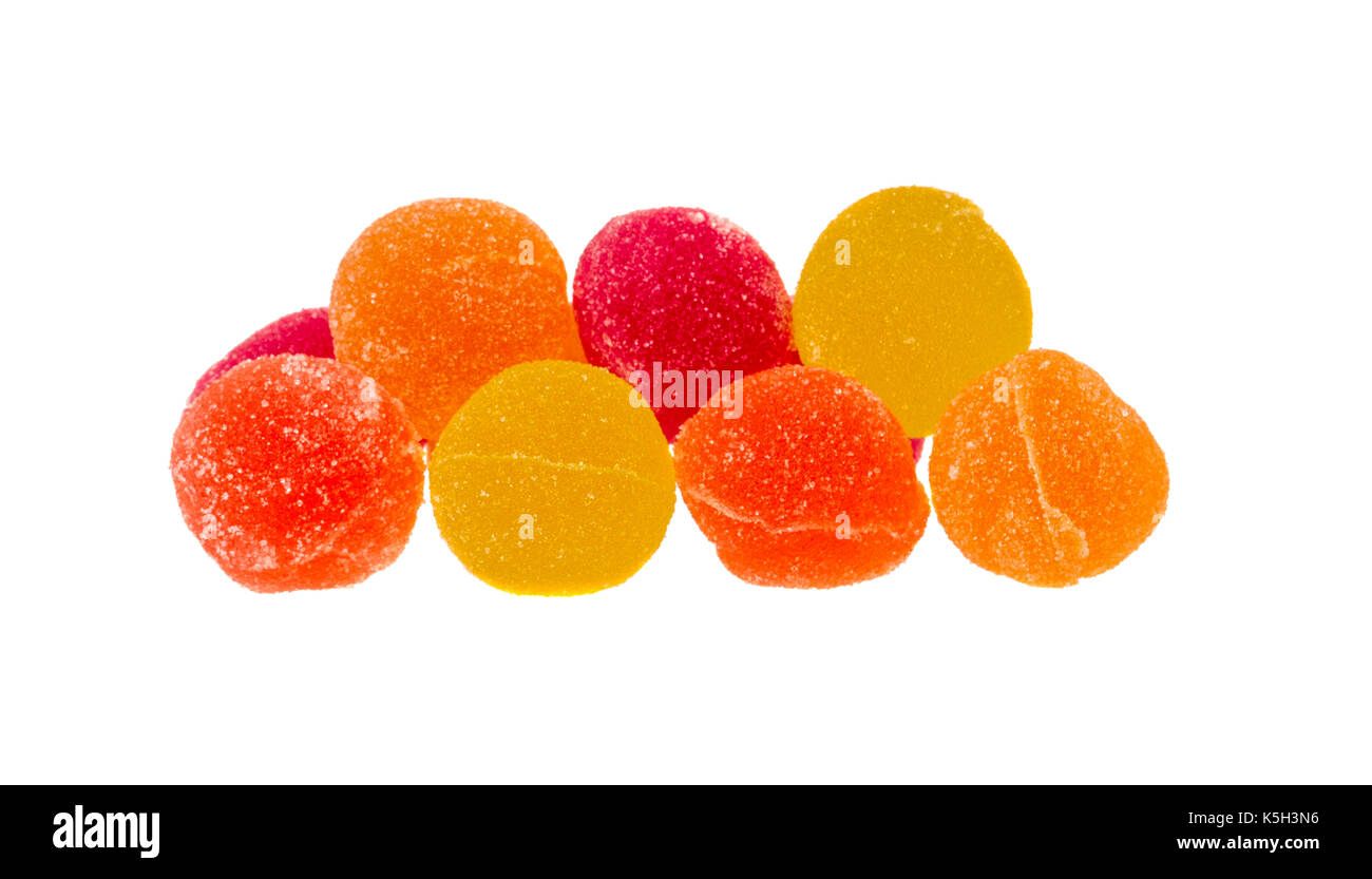 Marmelade Candy Kugeln auf weißem Hintergrund Stockfoto