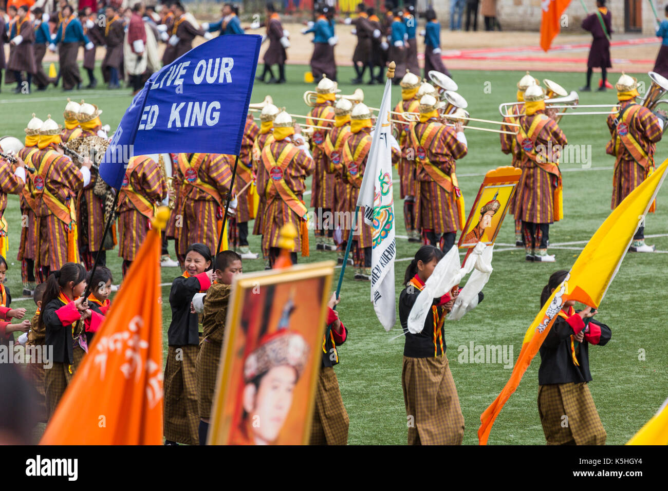 Des Königs Geburtstag Feier am Changlimithang Stadion in Thimpu, Bhutan Stockfoto