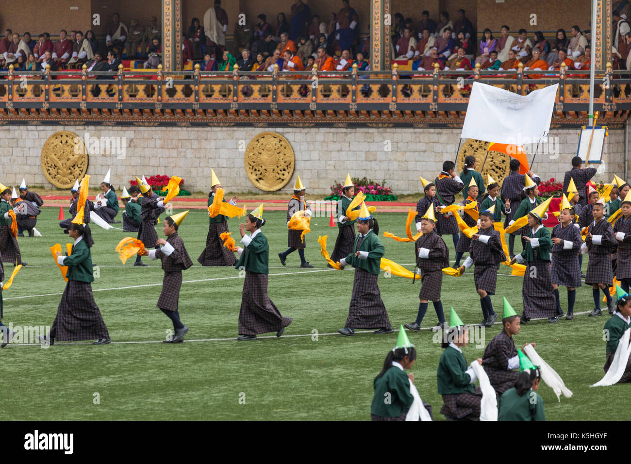 Des Königs Geburtstag Feier am Changlimithang Stadion in Thimpu, Bhutan Stockfoto