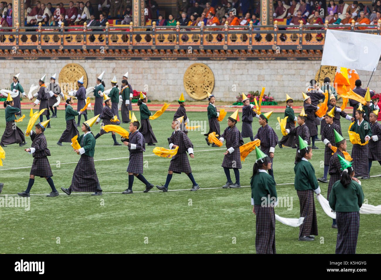 Des Königs Geburtstag Feier am Changlimithang Stadion in Thimpu, Bhutan Stockfoto