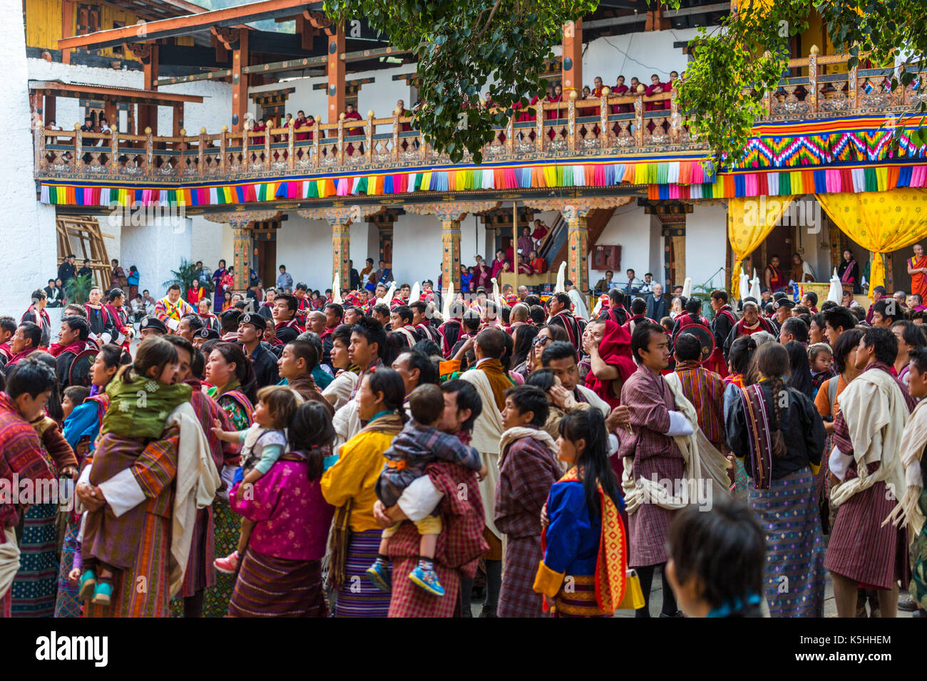 Punakha Drubchen (historische Feier) in Punakha Dzong, westlichen Bhutan. Stockfoto