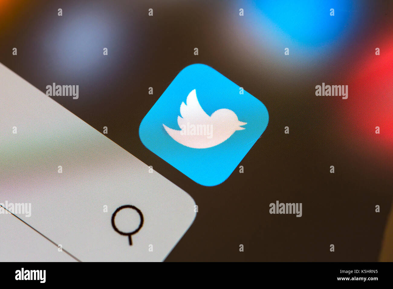 Twitter Symbol auf einem Bildschirm des Smartphones Stockfoto