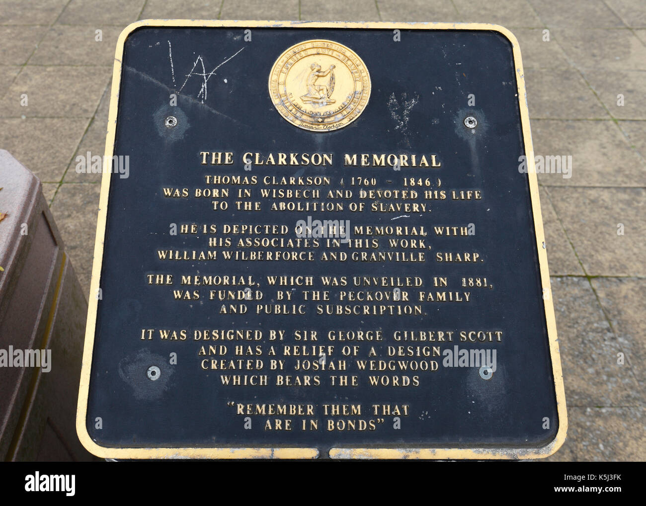Die Clarkson Memorial zu Thomas Clarkson (1760-1864), in Wisbech Stadtmitte, der sein Leben der Abschaffung der Sklaverei gewidmet. Stockfoto
