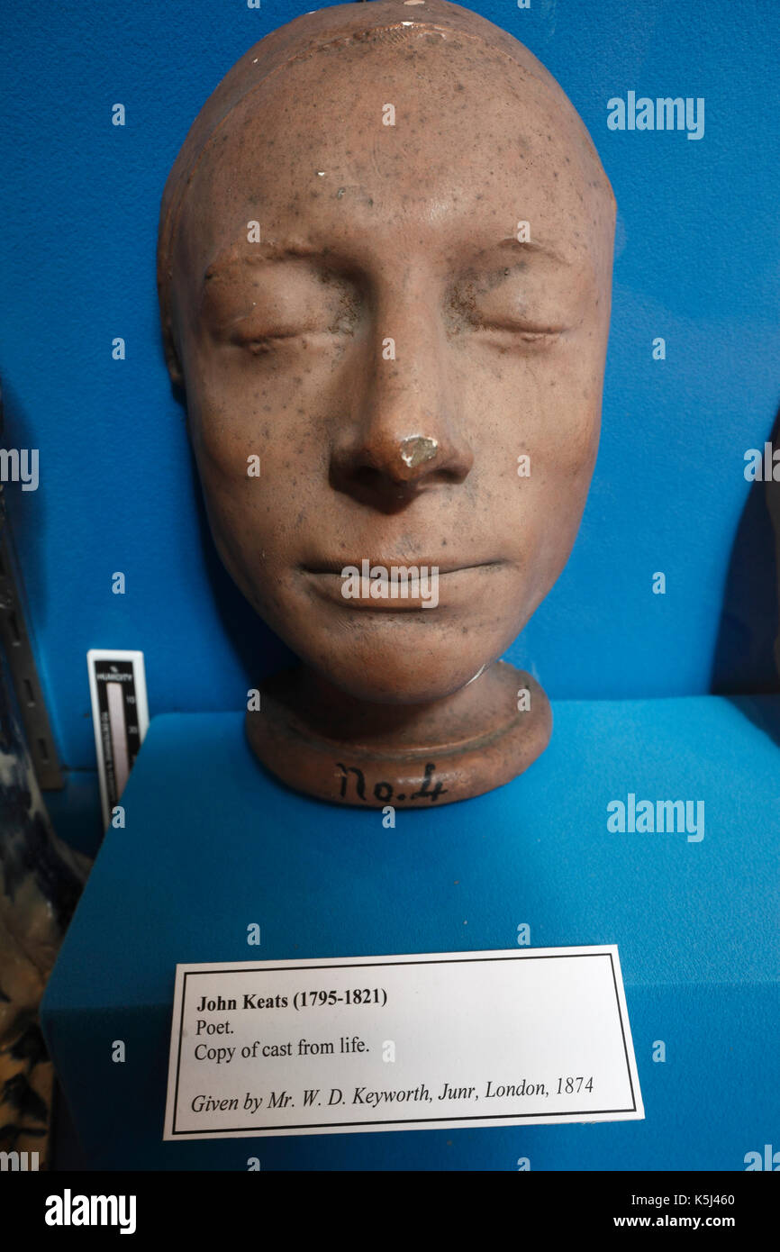 Eine Form des Gesichts des Dichters John Keats in Wisbech und Moorlandzone Museum gesehen. Als "Kopie von Guss aus dem Leben." Stockfoto