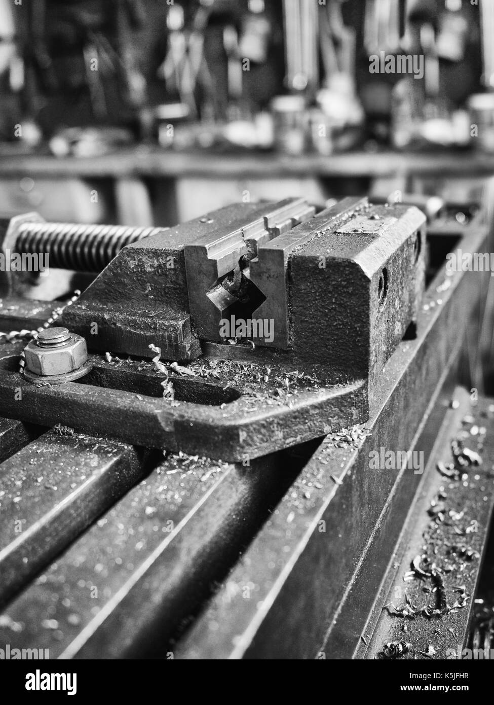 Detail der Bohrmaschine Schraubstock in einer mechanischen Werkstatt  Stockfotografie - Alamy