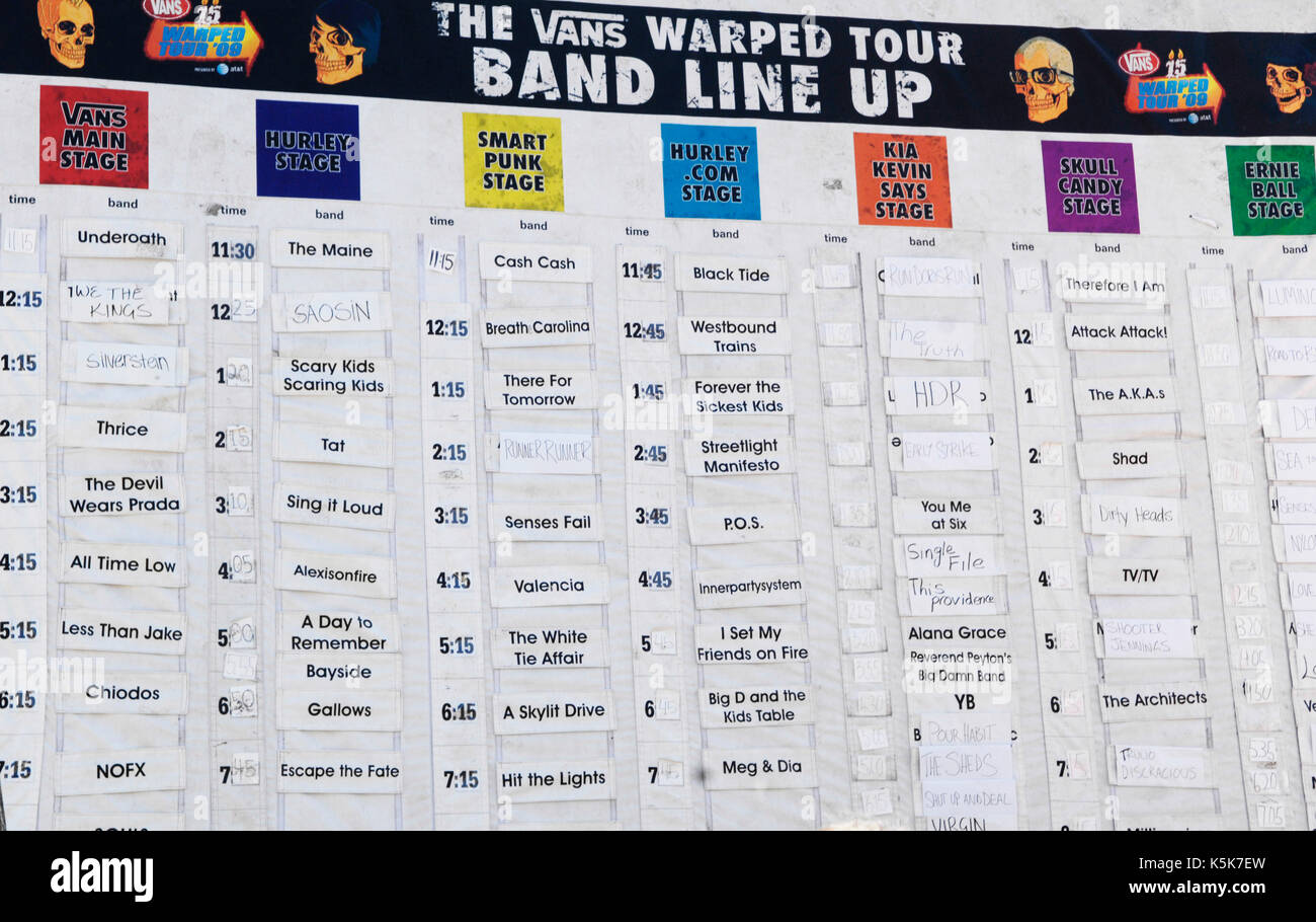 Band Line up 2009 Vans Warped Tour Final tour Tag Home Depot Center Carson. Stockfoto