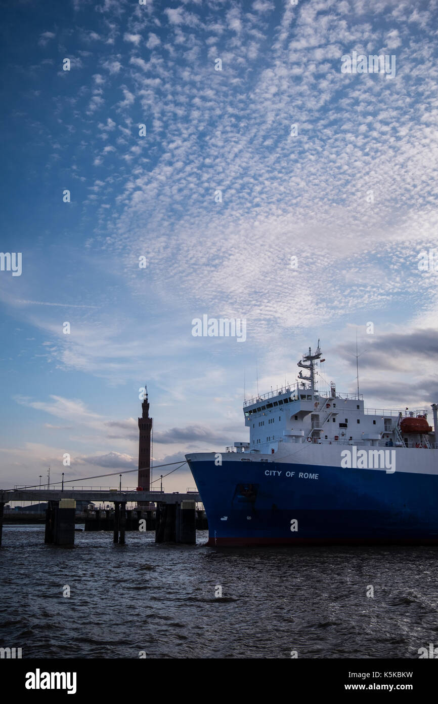 Auto Transport Schiff, Stadt Rom, günstig außerhalb Grimsby Royal Dock, Großbritannien Stockfoto