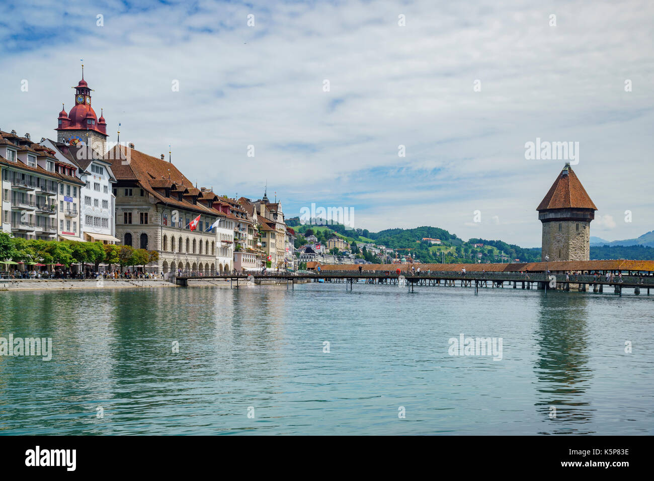 Die schöne Kapelle Brücke und Stadtbild bei Luzern, Schweiz Stockfoto