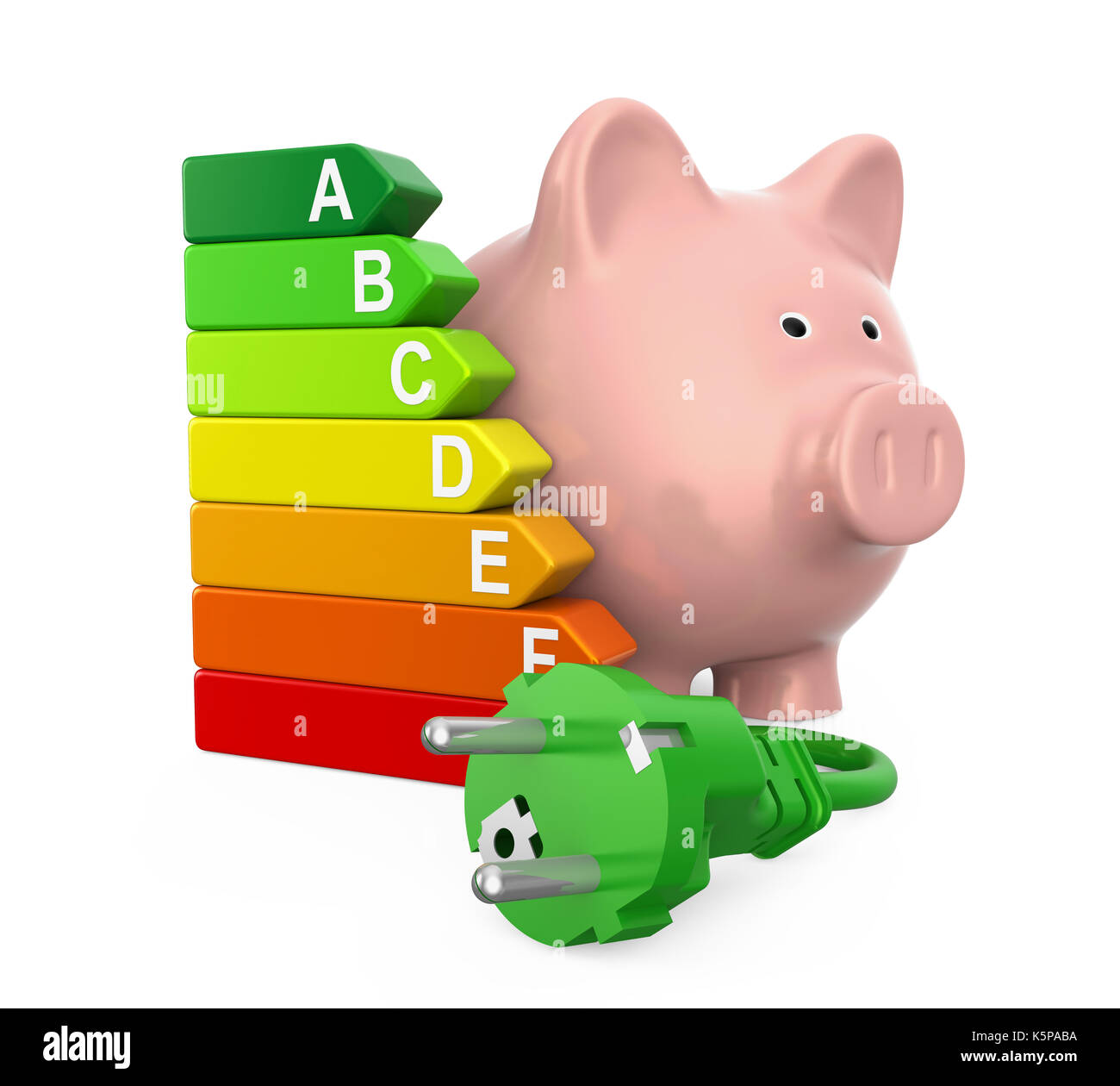 Sparschwein mit Energieeffizienz Chart Stockfoto