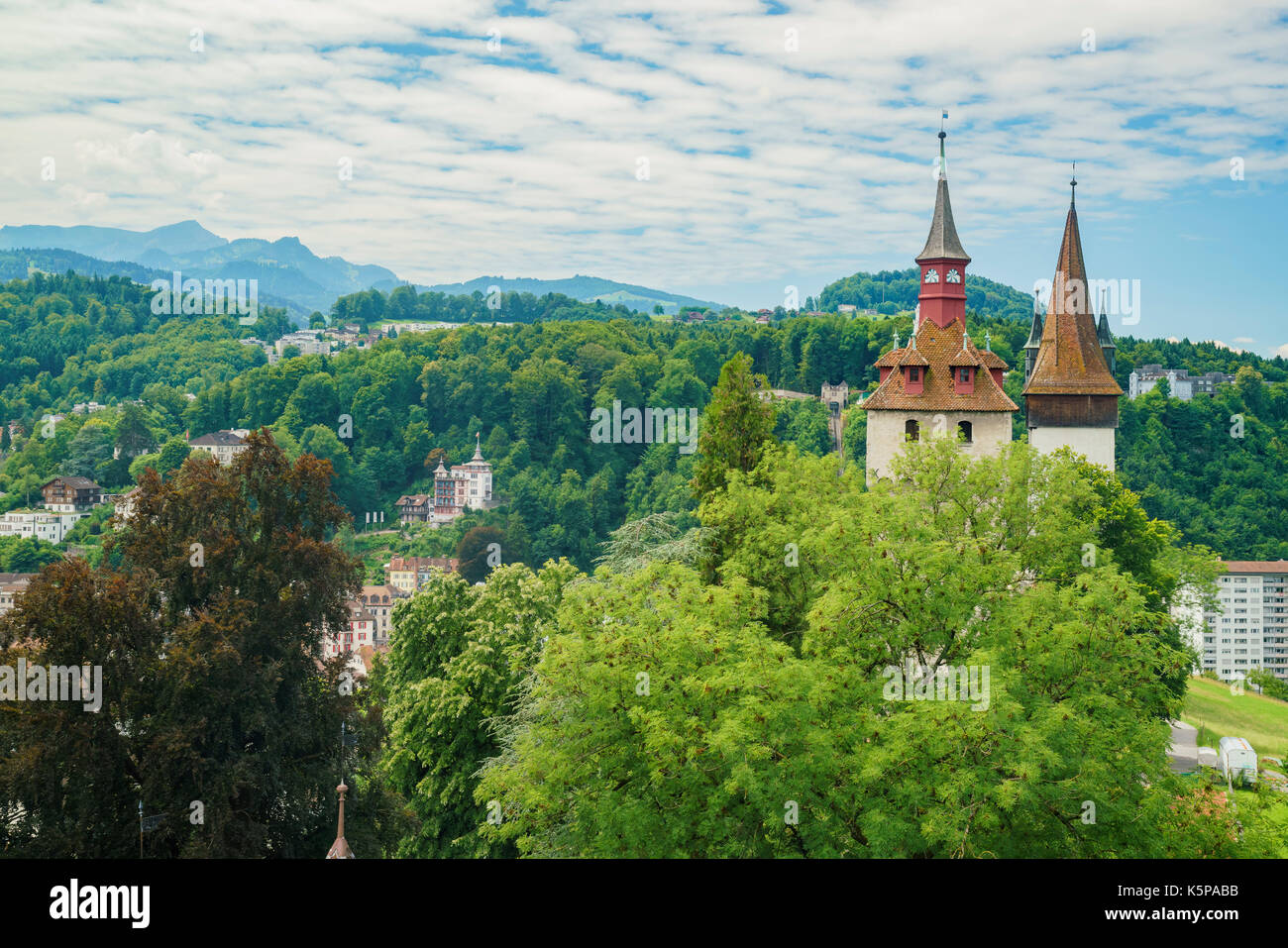 Die historische Luegislandturm und Wachturm Turm bei Luzern, Schweiz Stockfoto