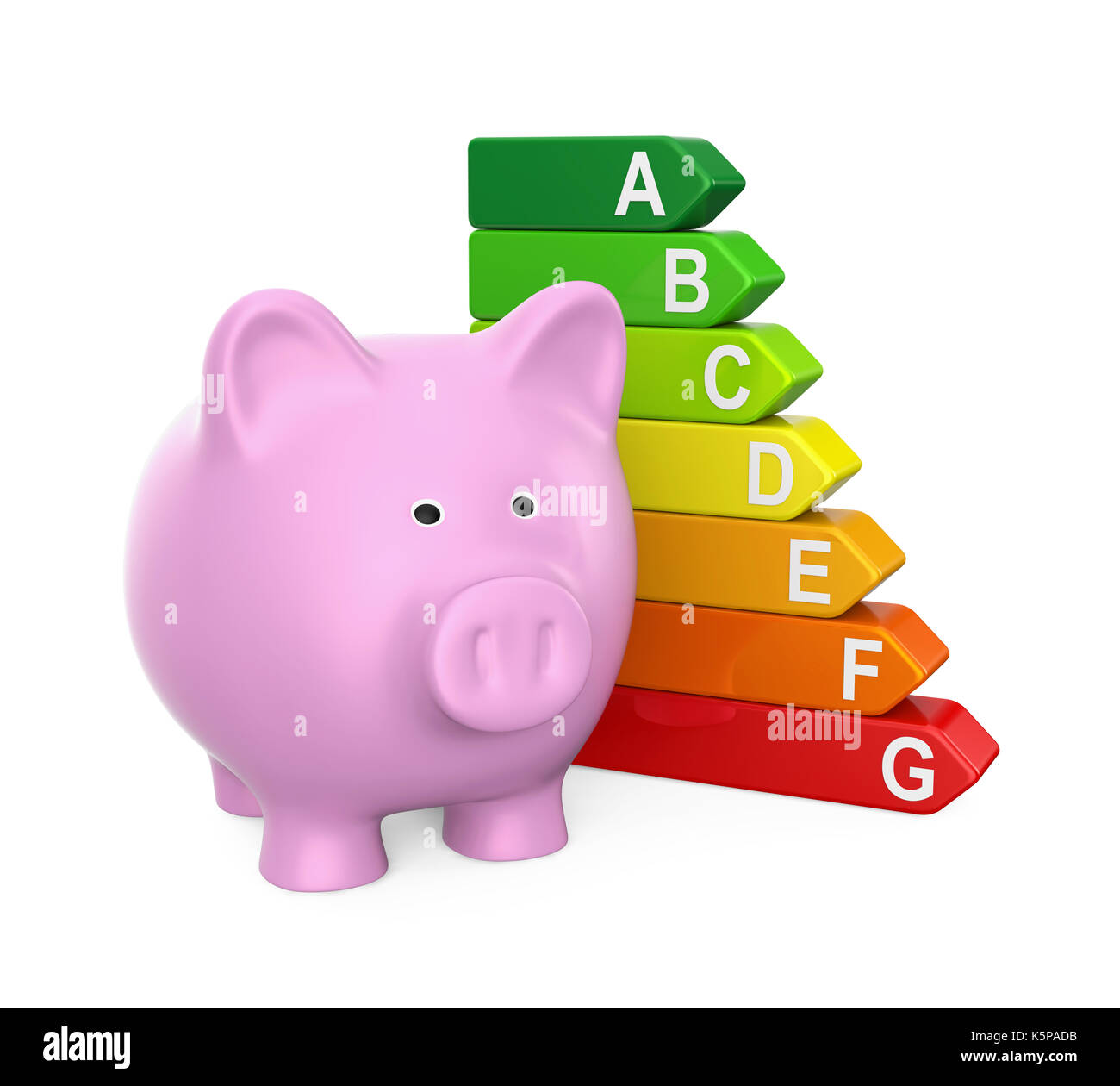 Sparschwein mit Energieeffizienz Chart Stockfoto