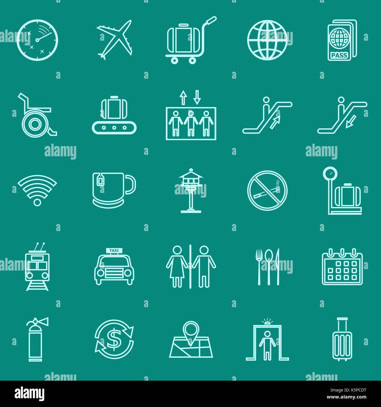 Airport Line color Symbole auf grünem Hintergrund, Vektor Stock Vektor