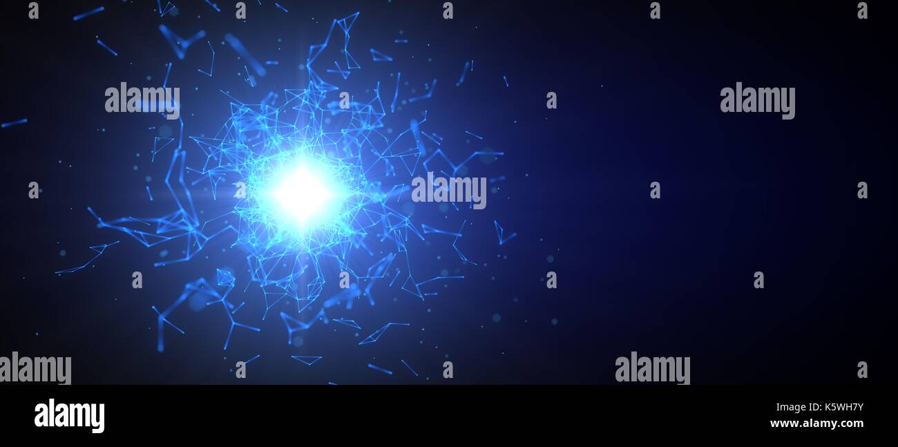 Verbunden mit Teilchen Energie Strahl. Geeignet für Wissenschaft, Wirtschaft und Technologie Themen. 3D-Darstellung. Stockfoto