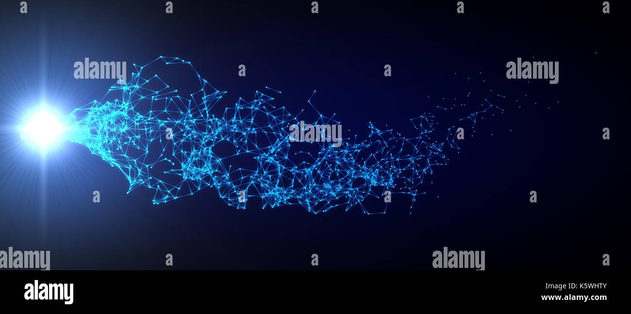 Verbunden mit Teilchen Energie Strahl. Geeignet für Wissenschaft, Wirtschaft und Technologie Themen. 3D-Darstellung. Stockfoto