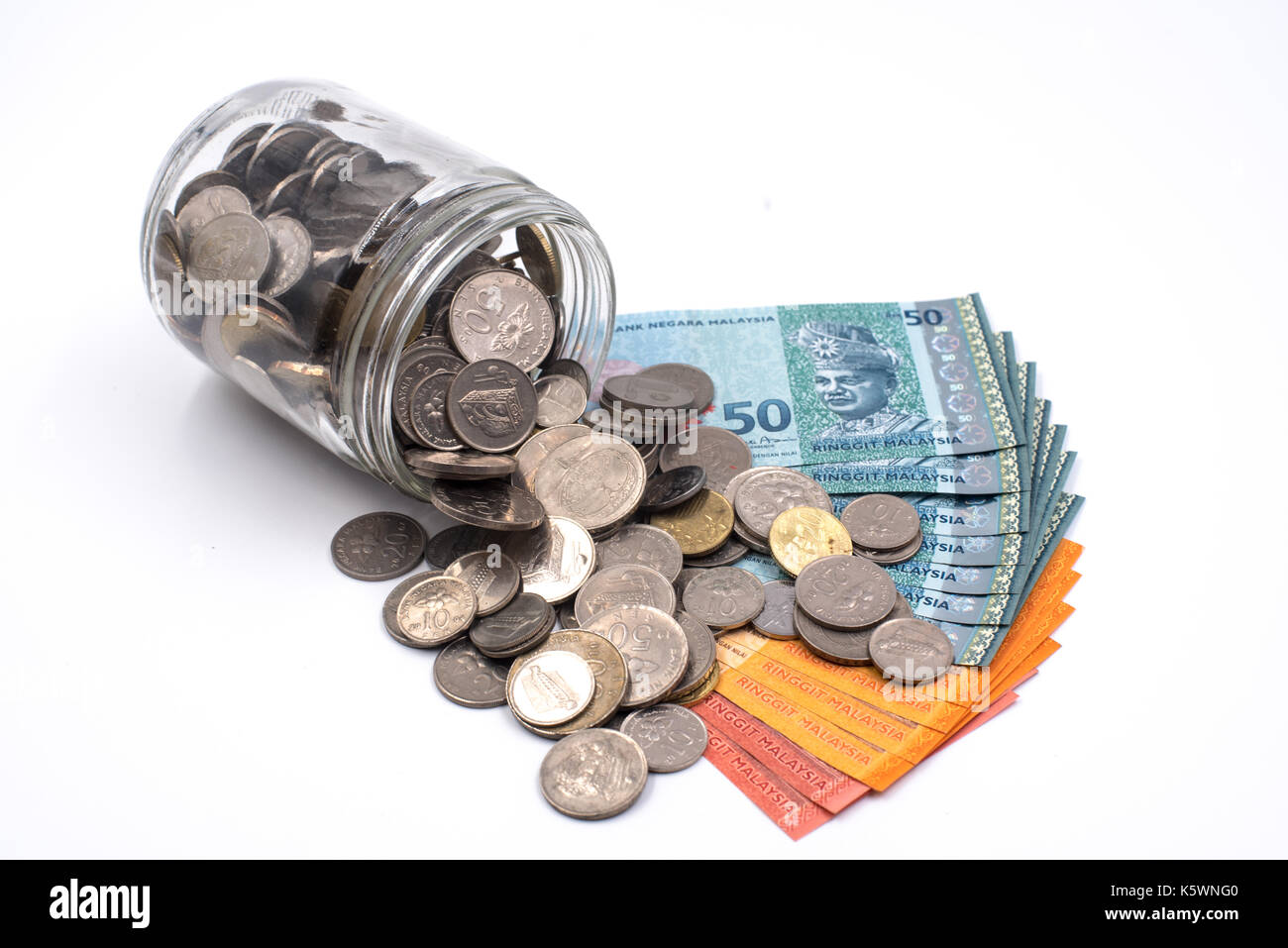 Malaysia Ringgit und Münzen in einem jar Stockfoto