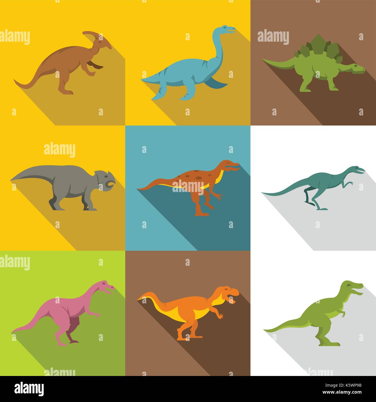 Verschiedene Dinosaurier Icon Set, flacher Stil Stock Vektor