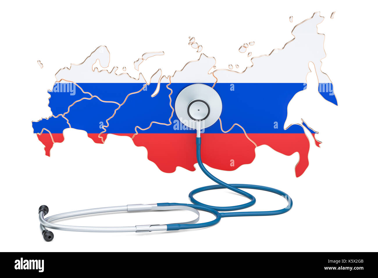 Russische Karte mit Stethoskop, national Health Care Concept, 3D-Rendering Stockfoto