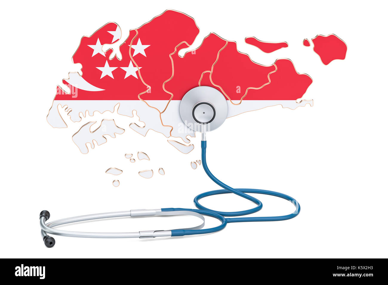 Singapur Karte mit Stethoskop, national Health Care Concept, 3D-Rendering Stockfoto
