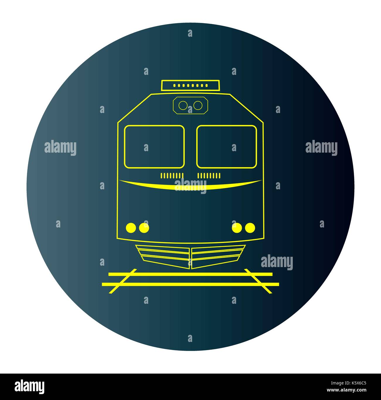 Line Design Ikone der Vorderansicht Lok Zug in Blau dunkler Hintergrund Vektor Stock Vektor