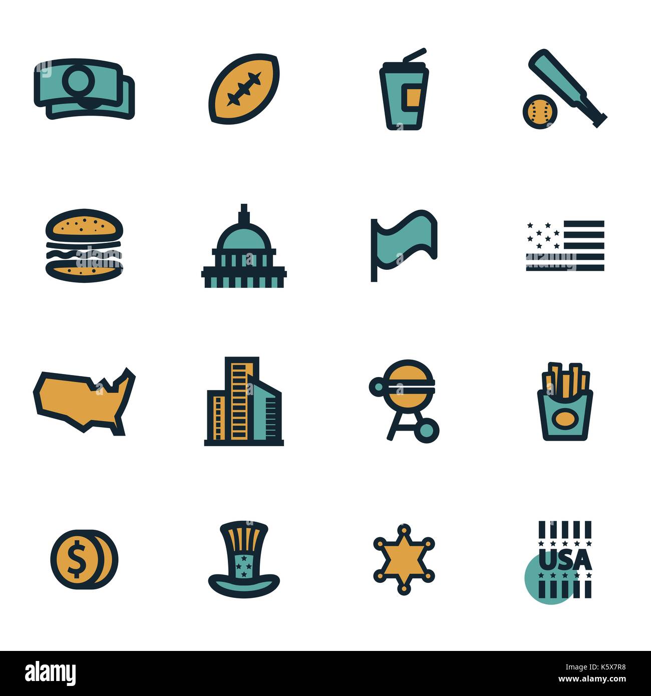 Vektor-flach-Usa-Icons set auf weißem Hintergrund Stock Vektor