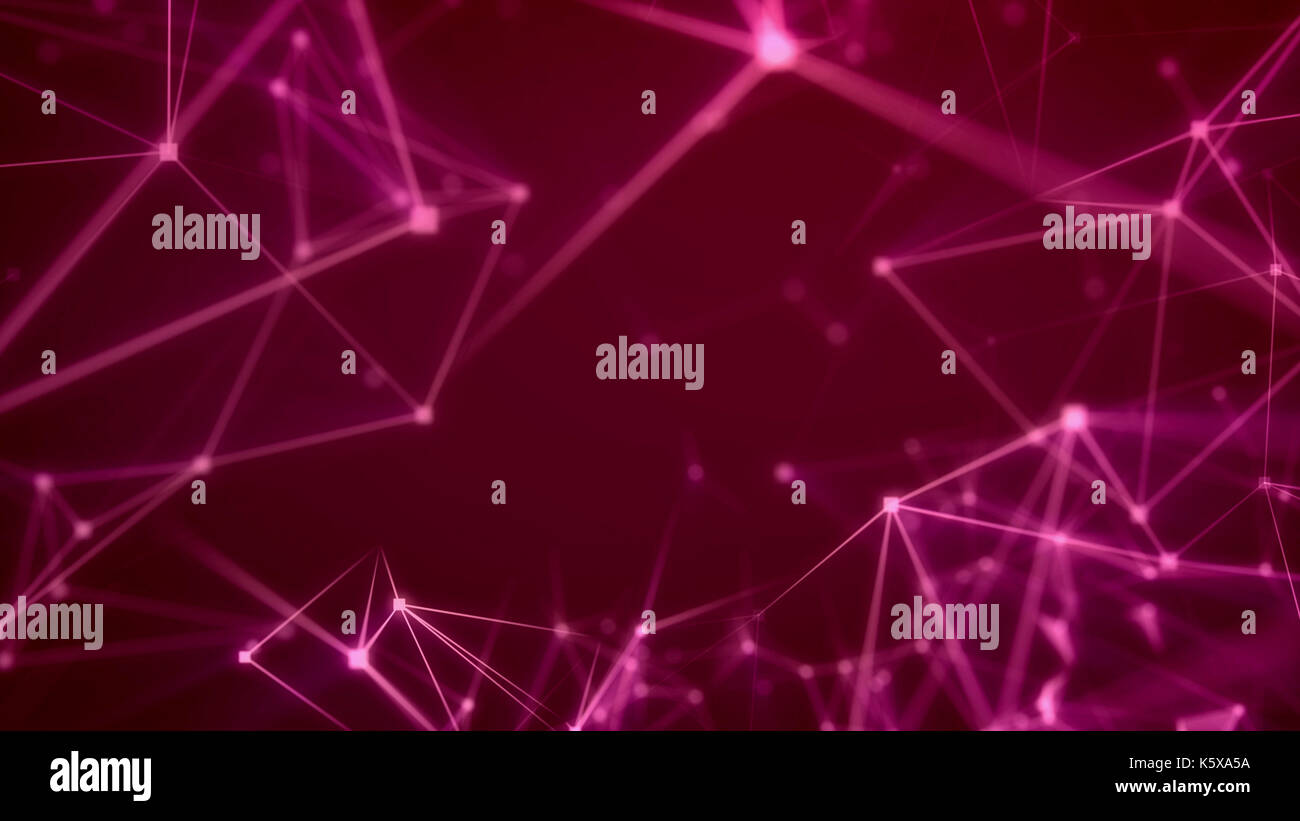 Rätselhafte 3D-Darstellung eines Hi-tech Internet-basierte System mit vielen leuchtenden und verschwommenes Licht rosig und rosa Linien, multi-seitige Flächen, Intens Stockfoto