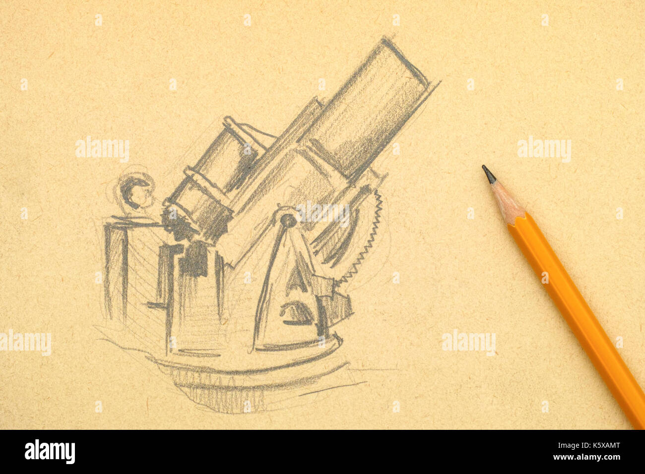 Mörtel. Cannon. Bleistift Zeichnung mit gelben Bleistift. Stockfoto