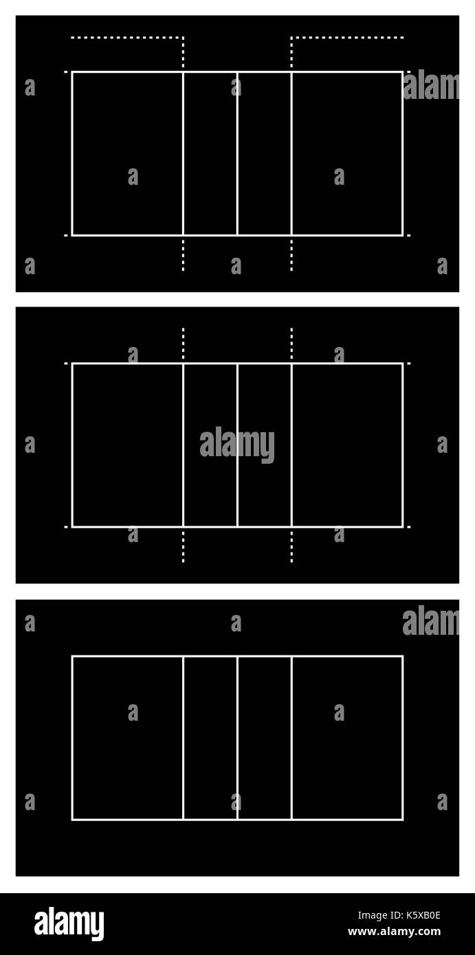 Reihe von verschiedenen Volleyballplatz isoliert auf weiss Stockfoto