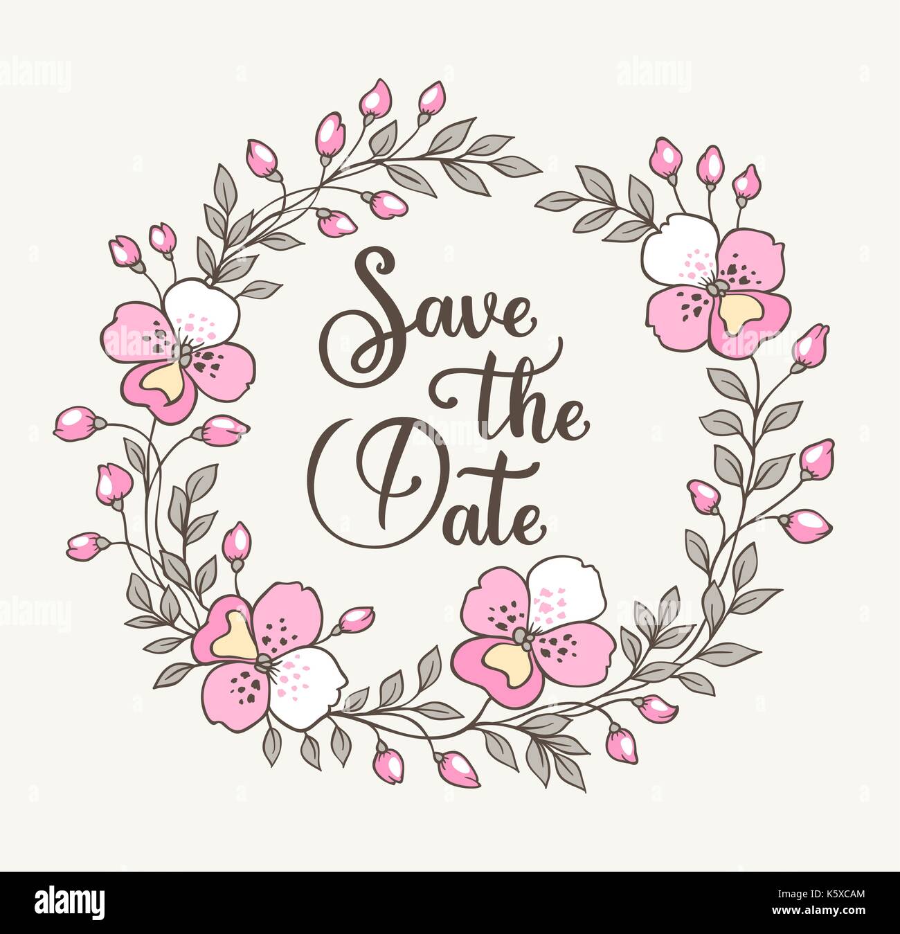 Rahmen mit rosa Blumen Orchideen. Hand gezeichnet Vektor Grußkarte mit Kalligraphie. Stock Vektor