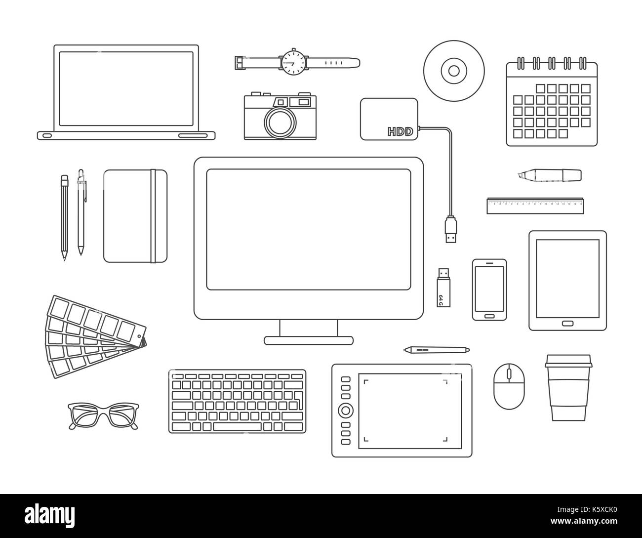 Grafik Designer Gegenstände und Werkzeuge online Icon Set Stock Vektor