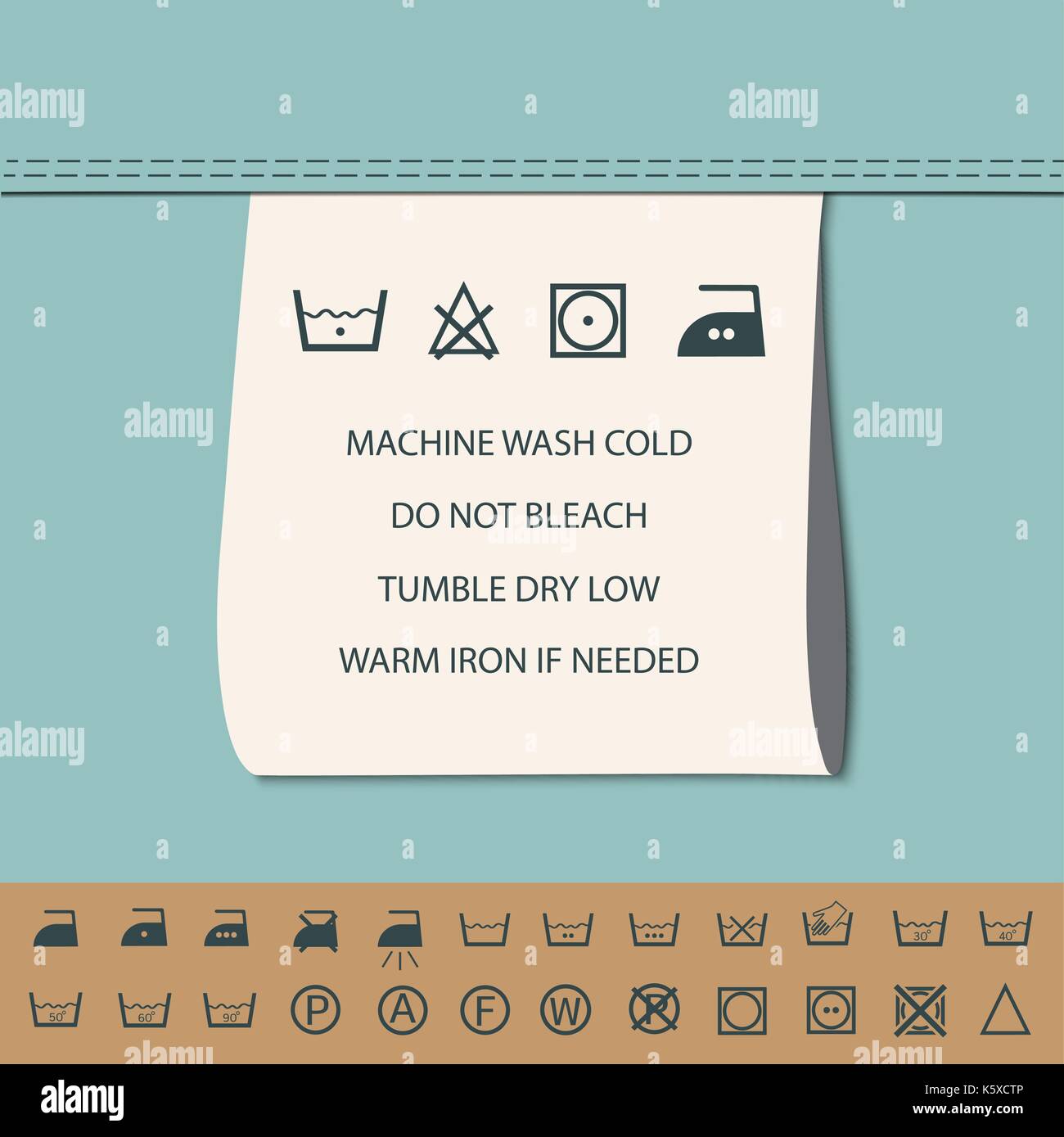 Kleidung Aufkleber und waschen Symbol Stock Vektor