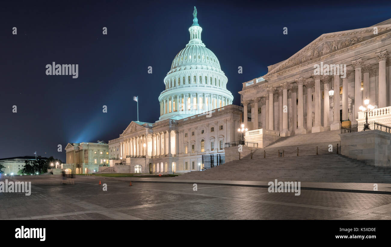 Washington DC, US Capitol Gebäude bei Nacht, USA. Stockfoto