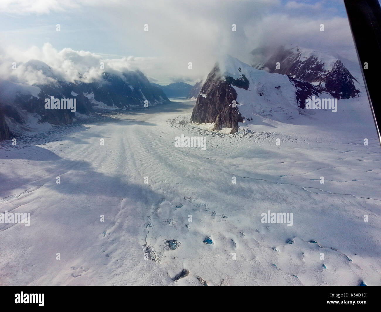 Luftaufnahme von GLAZIALEN PFAD UND LANDING ZONE, ALASKA Stockfoto