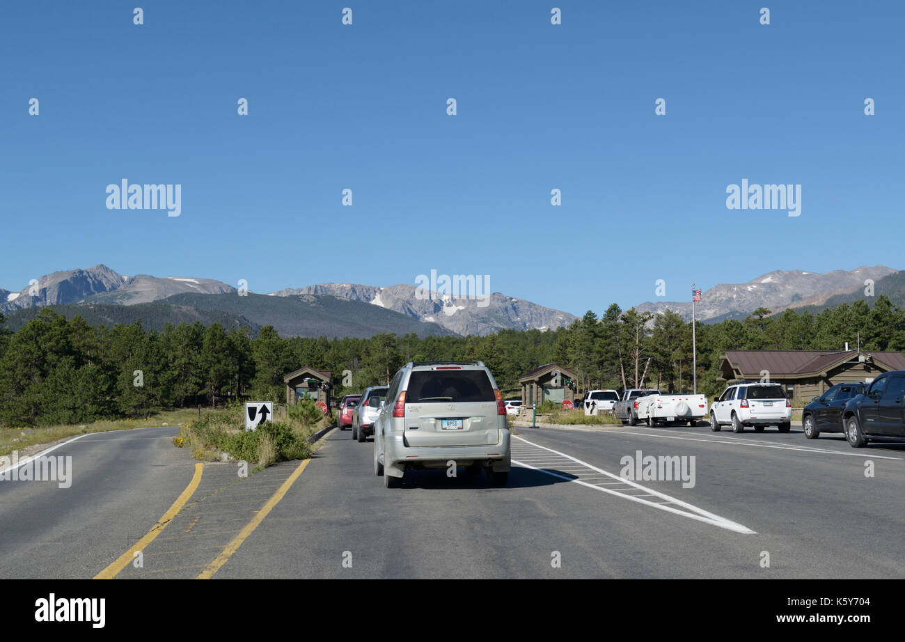 Eingang zum Rocky Mountain National Park, Estes Park, Colorado Stockfoto