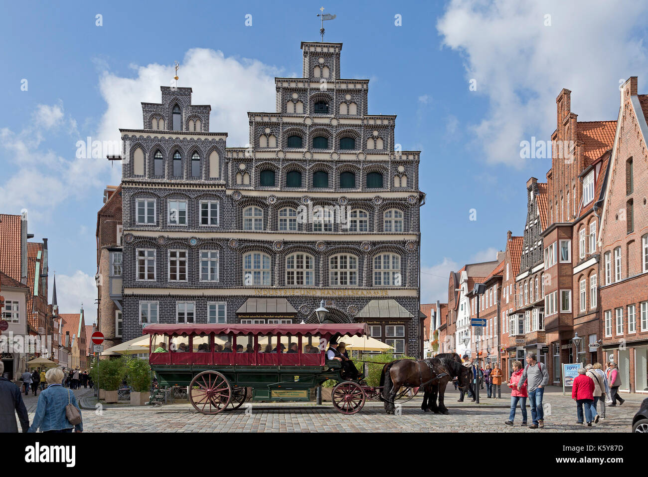 Pferdekutsche vor der Industrie- und Handelskammer, Lüneburg, Niedersachsen, Deutschland Stockfoto