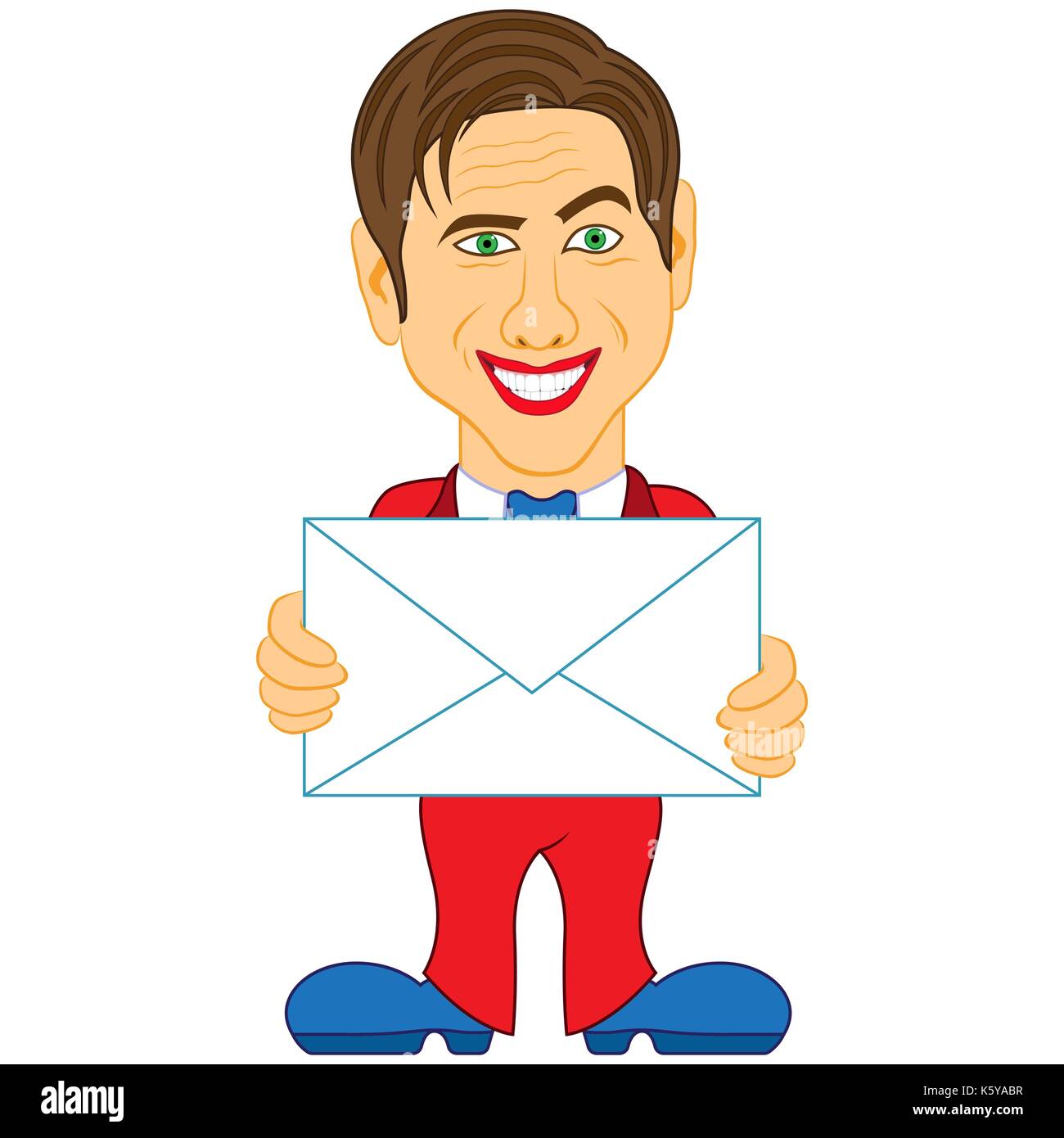 Lächelte gentleman hält einen geklebten Umschlag, konzeptionelle Farbe cartoon Vector Illustration Stock Vektor