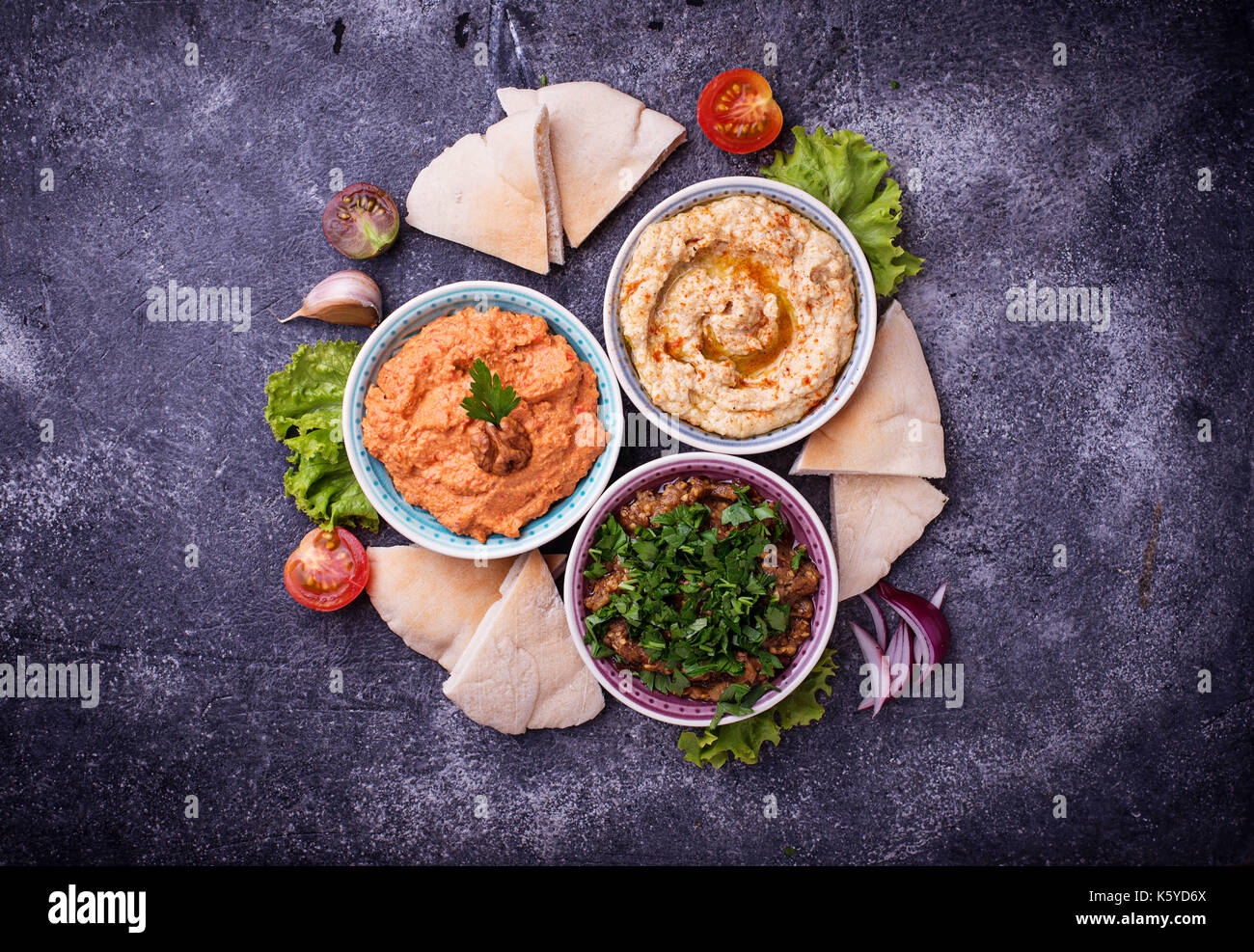 Auswahl des Nahen Ostens oder arabische Vorspeisen Stockfoto