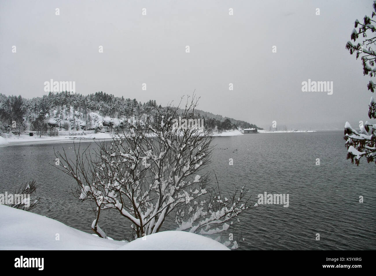 Blick auf oslofjord an einem kalten Wintertag Stockfoto
