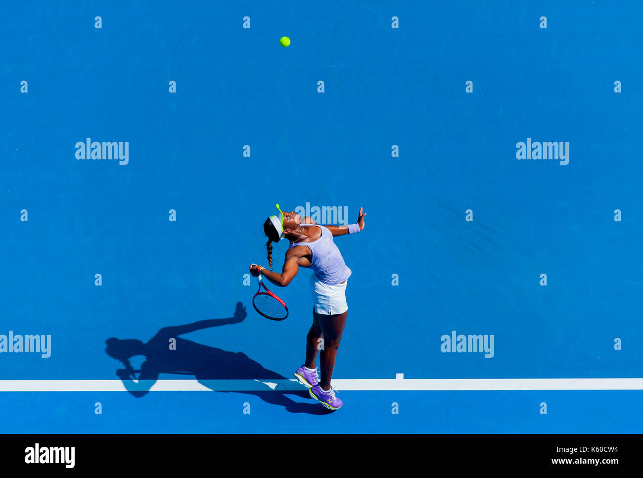 Sloane Stephens im Match Play an der Australian Open 2013 Grand Slam Tennis Turnier. Der Teenager besiegt Grand Slam Champion Serena Williams. Stockfoto