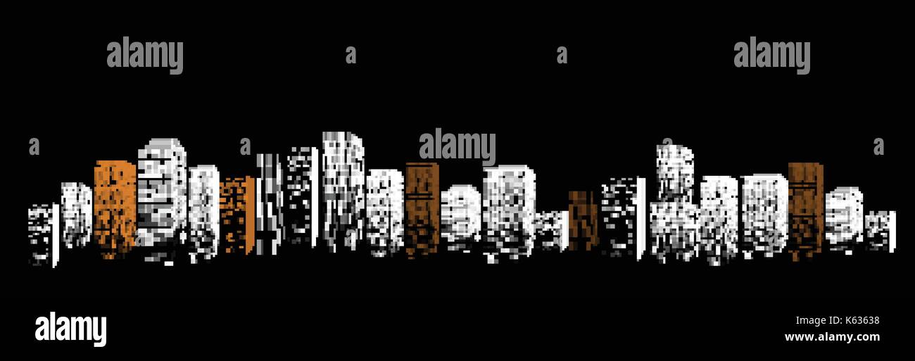 Schwarze geometrische isolierte abstrakte big city Vector Illustration. Nacht moderne Stadt Gebäude Silhouette, Wolkenkratzer. Stock Vektor