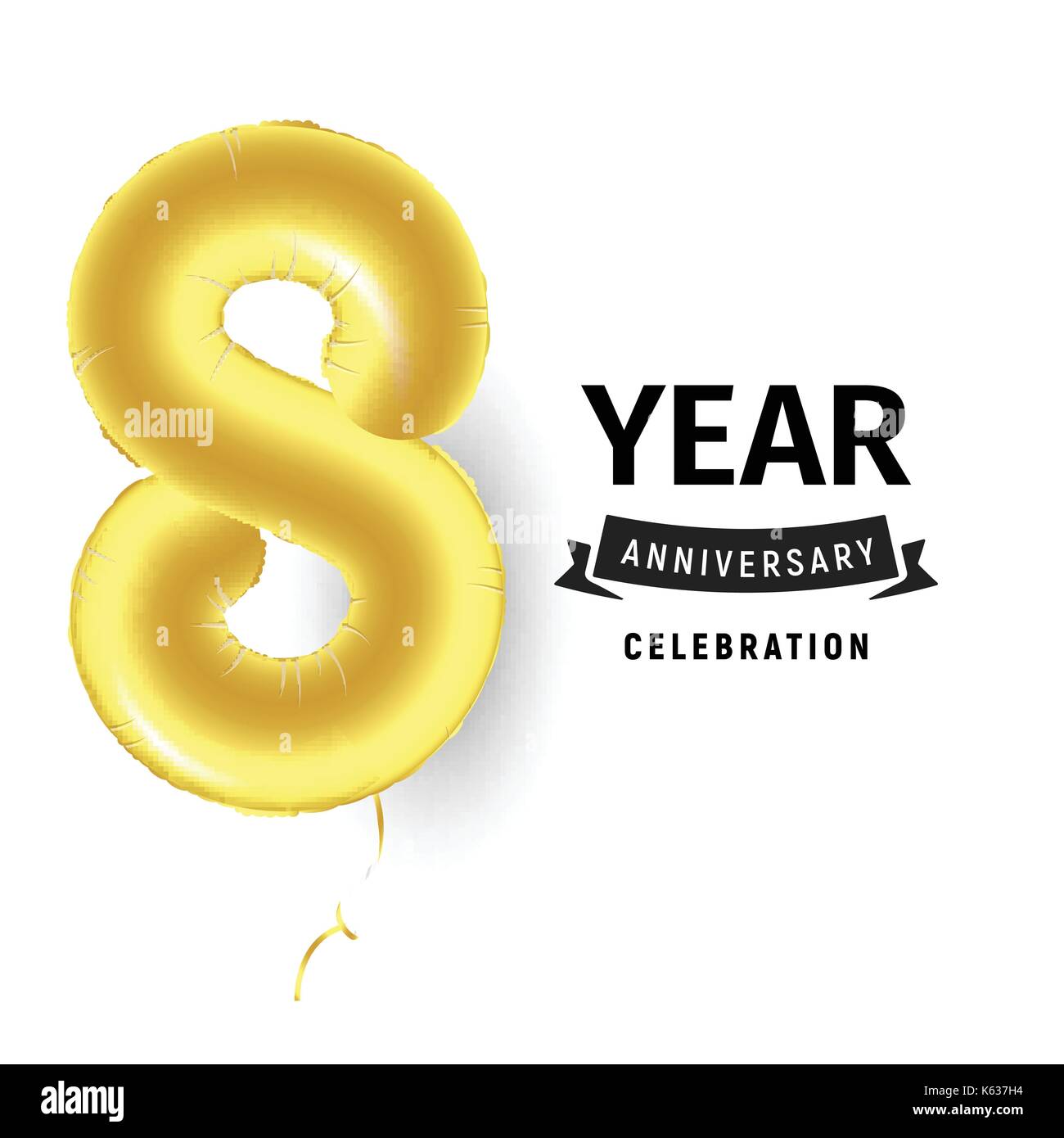 Aufblasbare Golden Ball ein Jahr mit Symbol 8. Vector Illustration oder Poster für achten Geburtstag des Kindes, Business, Jubiläum. Stock Vektor