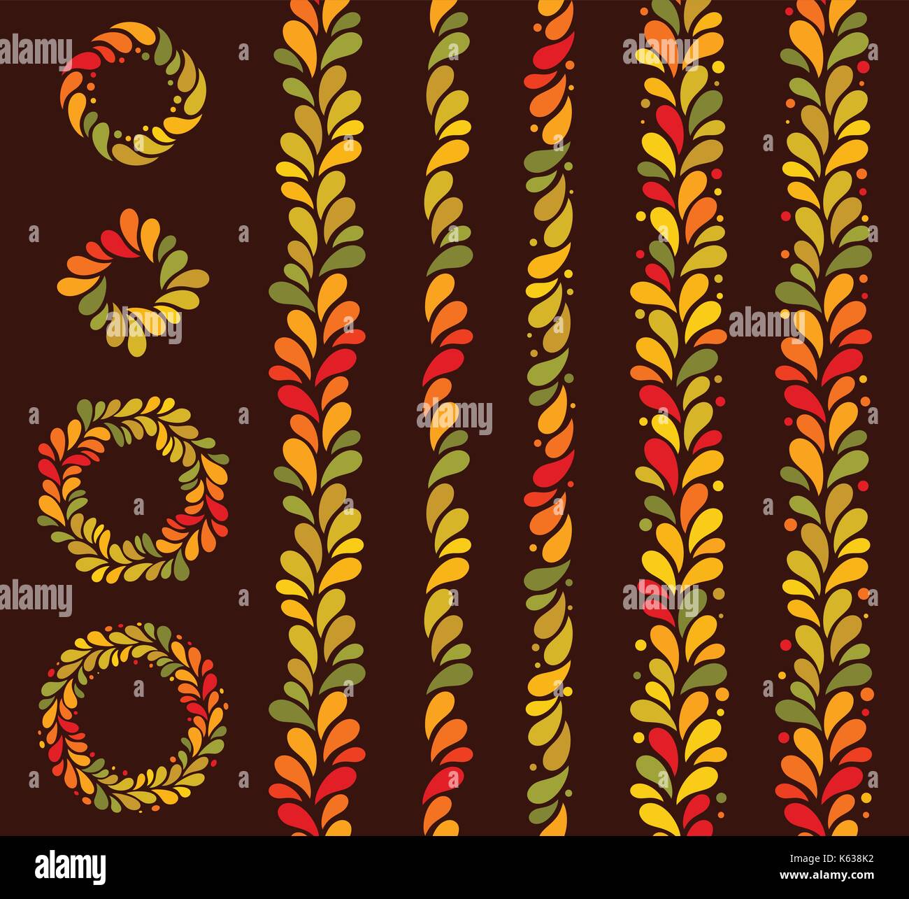 Vektor isoliert nahtlose Herbst farbigen vertikalen Linie der Blätter Hintergrund. September, Oktober, November einfaches Muster Stock Vektor